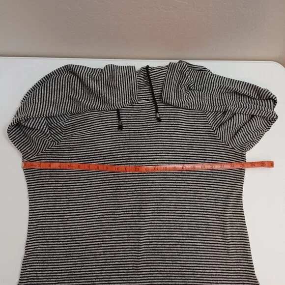 Women's Premise Black N White Striped Drawstring Hoodie with Side Slits Size XL - Picture 7 of 8